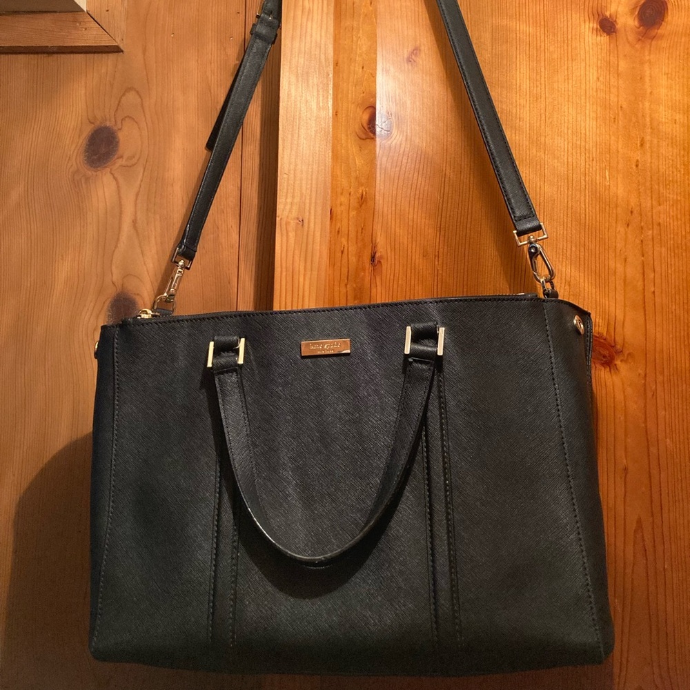 Kate Spade black leather medium tote